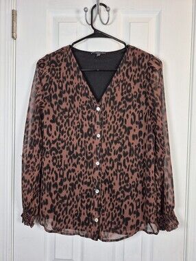 West Kei Sheer Leopard Blouse XS Quiet Luxury 90s Minimalist Power Top